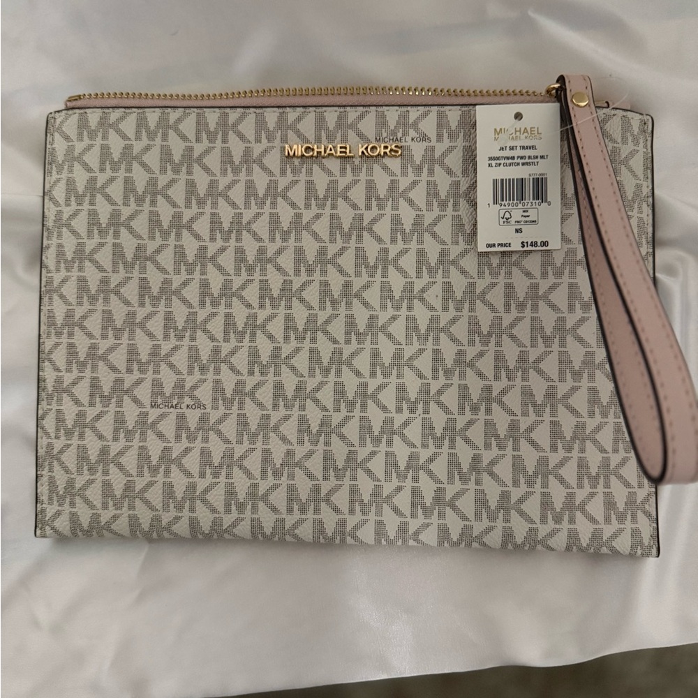 Michael Kors Beige and Pink Patterned Wristlet